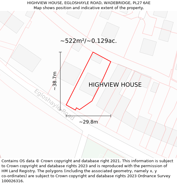 HIGHVIEW HOUSE, EGLOSHAYLE ROAD, WADEBRIDGE, PL27 6AE: Plot and title map