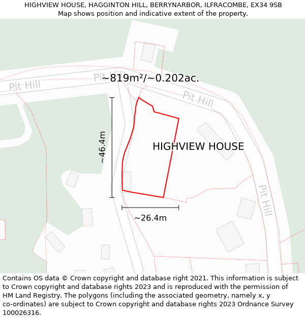 HIGHVIEW HOUSE, HAGGINTON HILL, BERRYNARBOR, ILFRACOMBE, EX34 9SB: Plot and title map