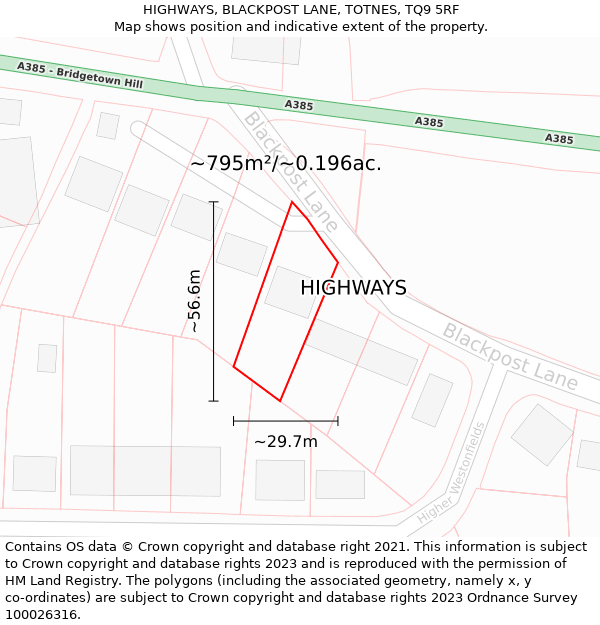 HIGHWAYS, BLACKPOST LANE, TOTNES, TQ9 5RF: Plot and title map