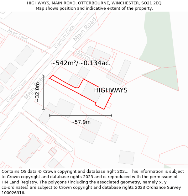 HIGHWAYS, MAIN ROAD, OTTERBOURNE, WINCHESTER, SO21 2EQ: Plot and title map