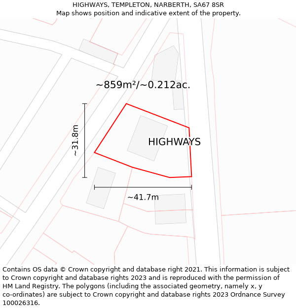 HIGHWAYS, TEMPLETON, NARBERTH, SA67 8SR: Plot and title map