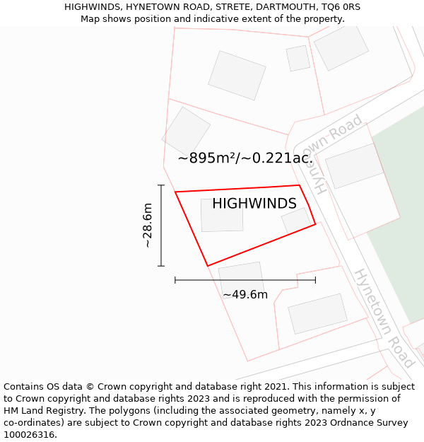 HIGHWINDS, HYNETOWN ROAD, STRETE, DARTMOUTH, TQ6 0RS: Plot and title map