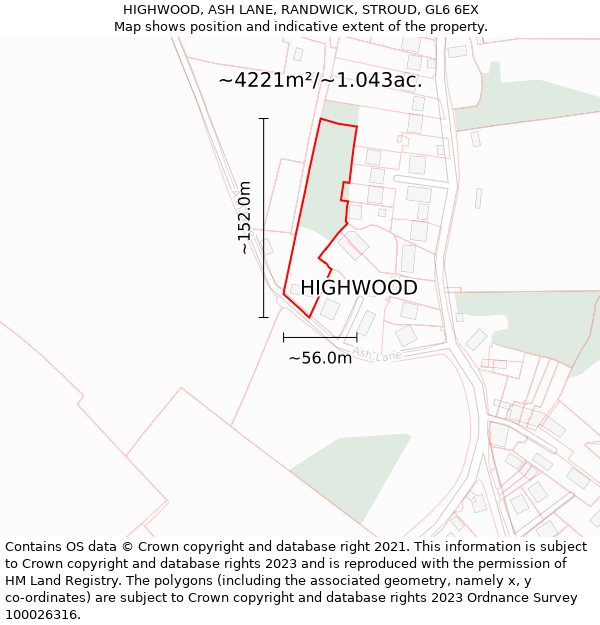 HIGHWOOD, ASH LANE, RANDWICK, STROUD, GL6 6EX: Plot and title map