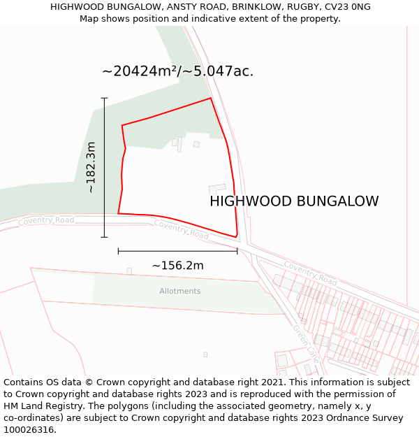 HIGHWOOD BUNGALOW, ANSTY ROAD, BRINKLOW, RUGBY, CV23 0NG: Plot and title map