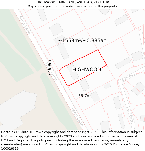 HIGHWOOD, FARM LANE, ASHTEAD, KT21 1HP: Plot and title map