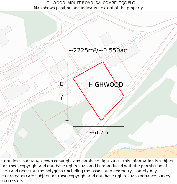 HIGHWOOD, MOULT ROAD, SALCOMBE, TQ8 8LG: Plot and title map