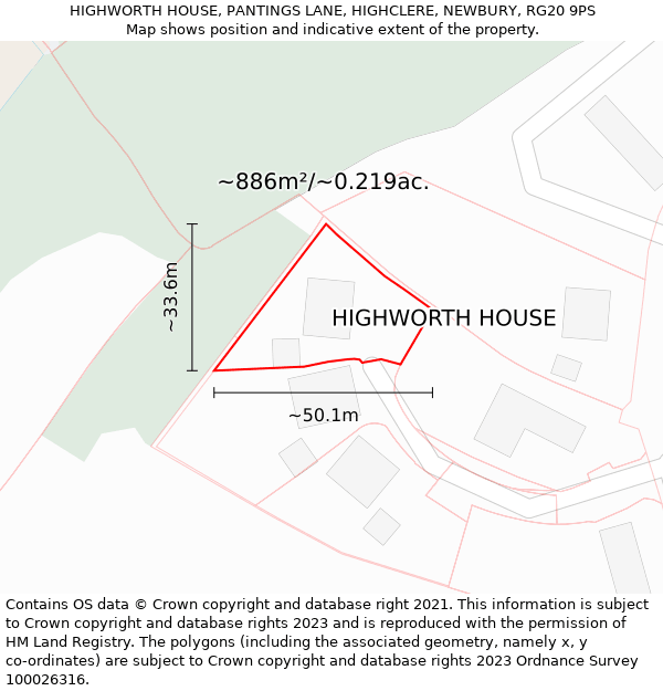 HIGHWORTH HOUSE, PANTINGS LANE, HIGHCLERE, NEWBURY, RG20 9PS: Plot and title map