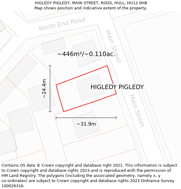 HIGLEDY PIGLEDY, MAIN STREET, ROOS, HULL, HU12 0HB: Plot and title map