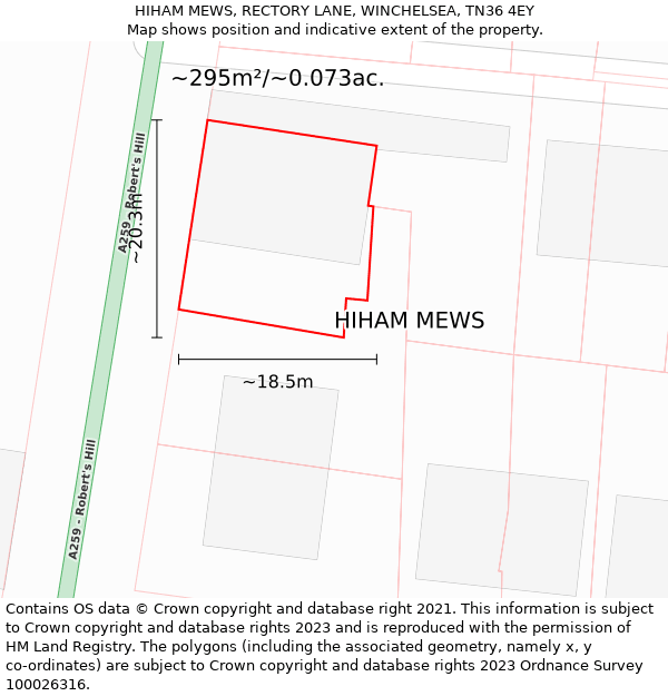 HIHAM MEWS, RECTORY LANE, WINCHELSEA, TN36 4EY: Plot and title map