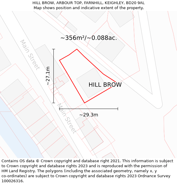 HILL BROW, ARBOUR TOP, FARNHILL, KEIGHLEY, BD20 9AL: Plot and title map