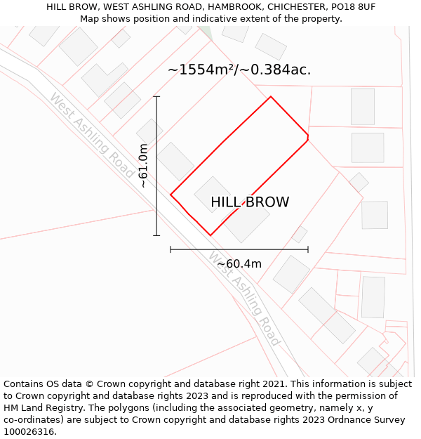 HILL BROW, WEST ASHLING ROAD, HAMBROOK, CHICHESTER, PO18 8UF: Plot and title map