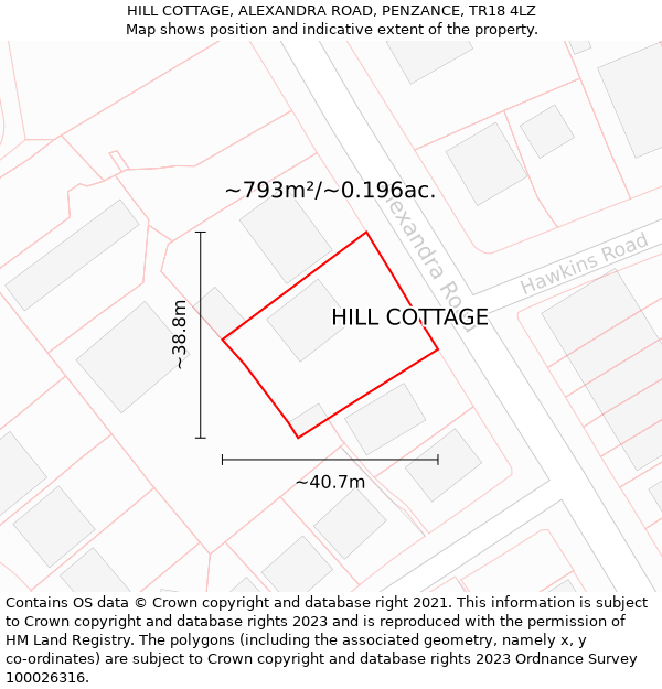 HILL COTTAGE, ALEXANDRA ROAD, PENZANCE, TR18 4LZ: Plot and title map