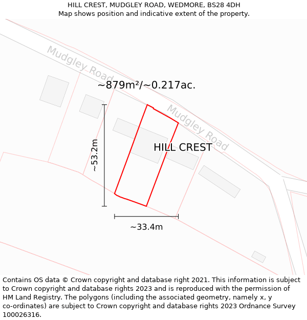 HILL CREST, MUDGLEY ROAD, WEDMORE, BS28 4DH: Plot and title map