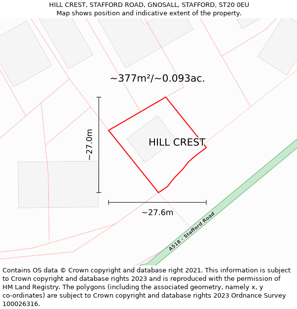 HILL CREST, STAFFORD ROAD, GNOSALL, STAFFORD, ST20 0EU: Plot and title map