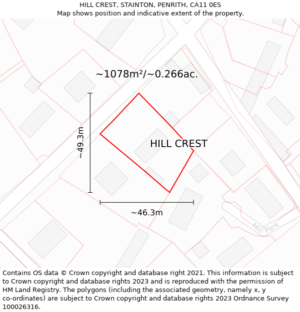 HILL CREST, STAINTON, PENRITH, CA11 0ES: Plot and title map