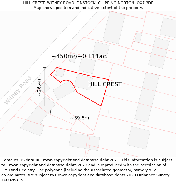 HILL CREST, WITNEY ROAD, FINSTOCK, CHIPPING NORTON, OX7 3DE: Plot and title map