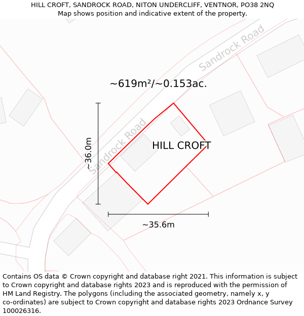 HILL CROFT, SANDROCK ROAD, NITON UNDERCLIFF, VENTNOR, PO38 2NQ: Plot and title map