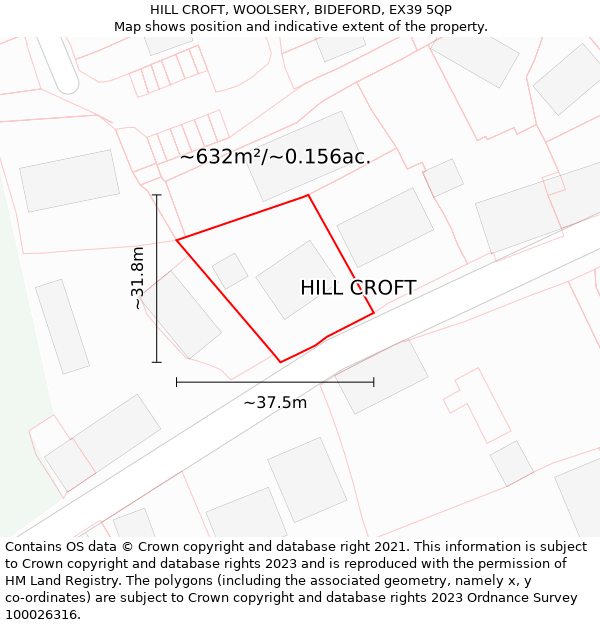 HILL CROFT, WOOLSERY, BIDEFORD, EX39 5QP: Plot and title map