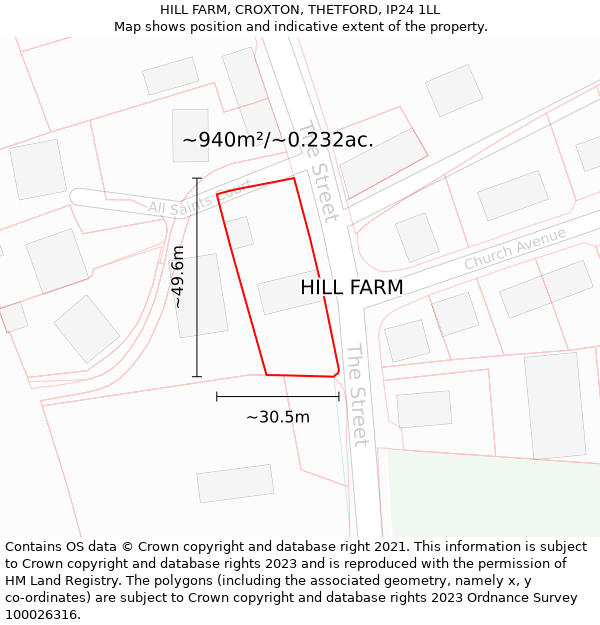 HILL FARM, CROXTON, THETFORD, IP24 1LL: Plot and title map