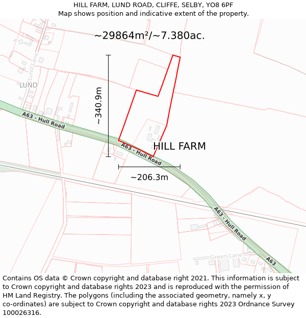 HILL FARM, LUND ROAD, CLIFFE, SELBY, YO8 6PF: Plot and title map