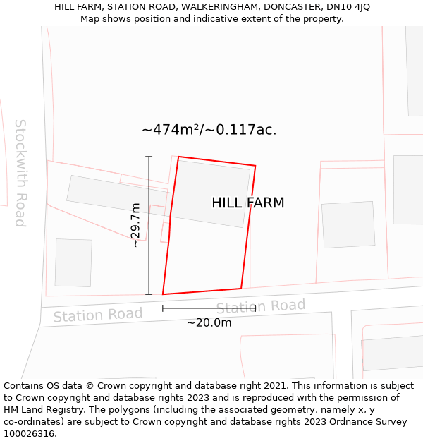 HILL FARM, STATION ROAD, WALKERINGHAM, DONCASTER, DN10 4JQ: Plot and title map