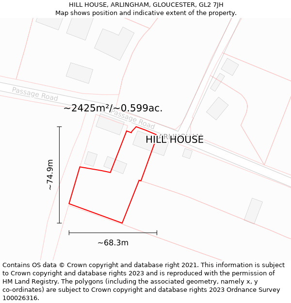 HILL HOUSE, ARLINGHAM, GLOUCESTER, GL2 7JH: Plot and title map