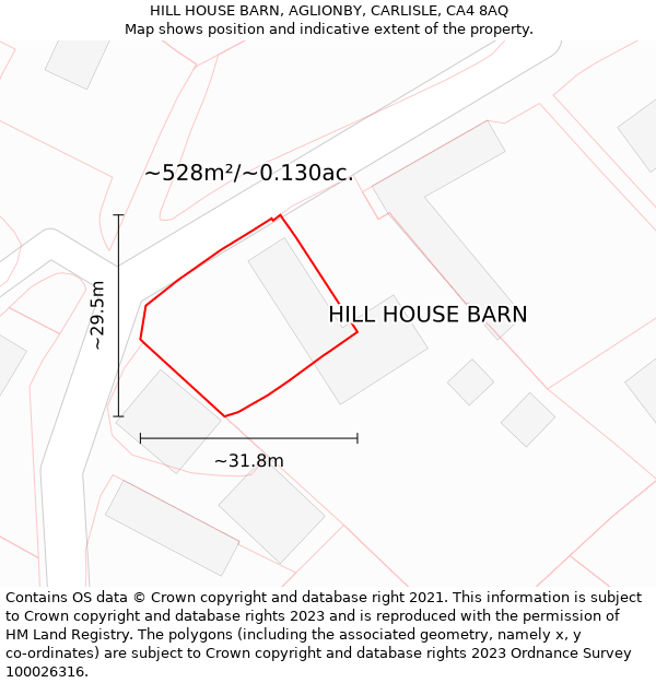 HILL HOUSE BARN, AGLIONBY, CARLISLE, CA4 8AQ: Plot and title map