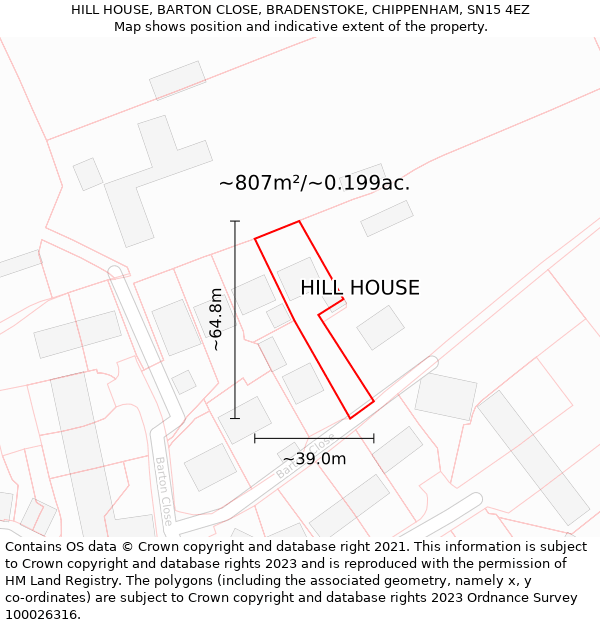 HILL HOUSE, BARTON CLOSE, BRADENSTOKE, CHIPPENHAM, SN15 4EZ: Plot and title map