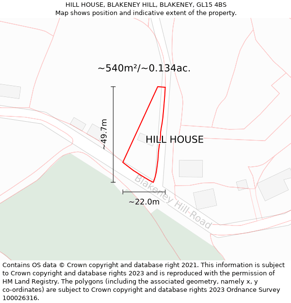 HILL HOUSE, BLAKENEY HILL, BLAKENEY, GL15 4BS: Plot and title map