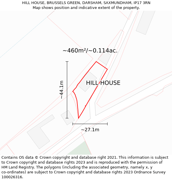 HILL HOUSE, BRUSSELS GREEN, DARSHAM, SAXMUNDHAM, IP17 3RN: Plot and title map