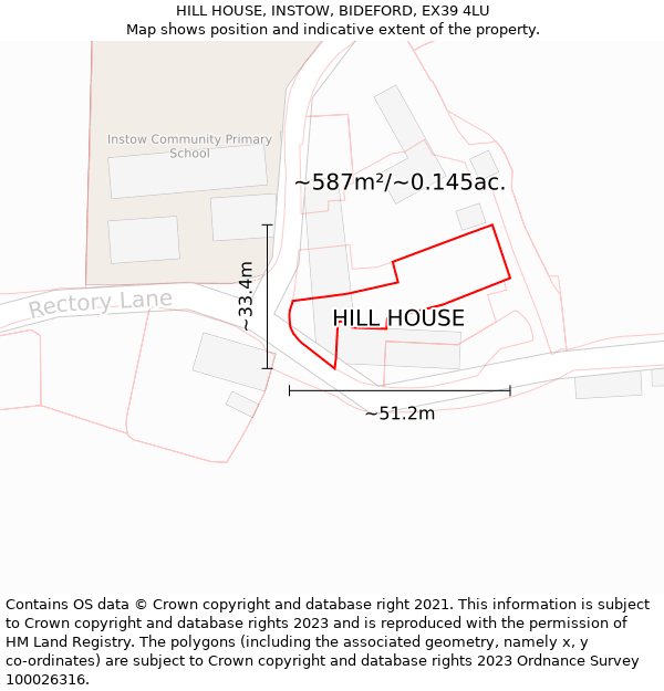 HILL HOUSE, INSTOW, BIDEFORD, EX39 4LU: Plot and title map