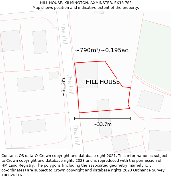 HILL HOUSE, KILMINGTON, AXMINSTER, EX13 7SF: Plot and title map