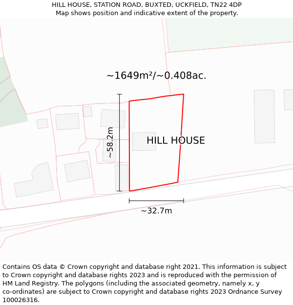 HILL HOUSE, STATION ROAD, BUXTED, UCKFIELD, TN22 4DP: Plot and title map