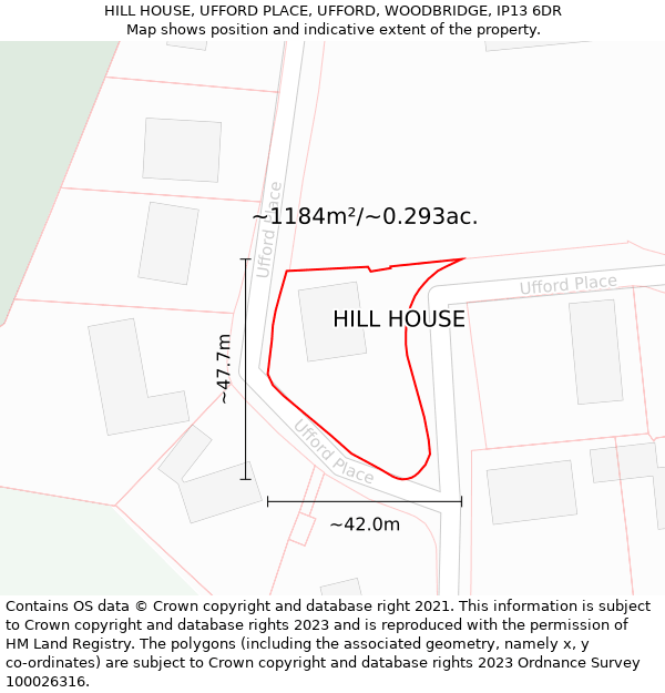 HILL HOUSE, UFFORD PLACE, UFFORD, WOODBRIDGE, IP13 6DR: Plot and title map