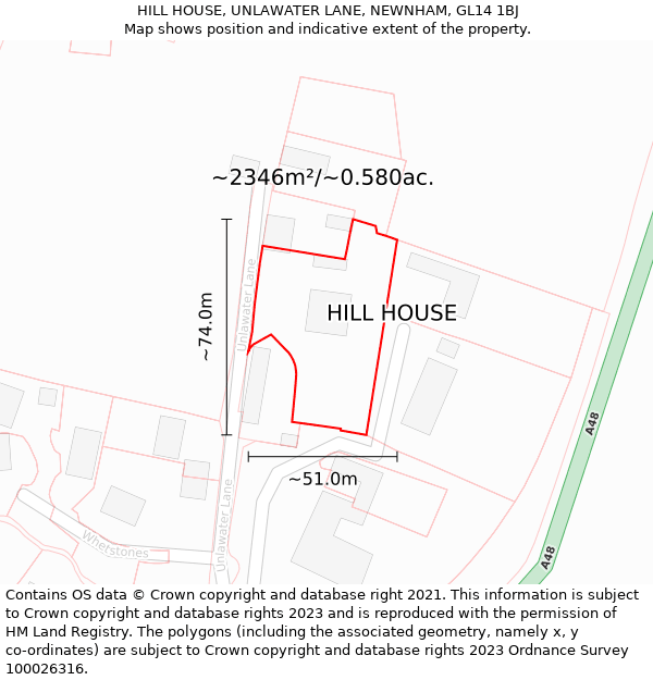 HILL HOUSE, UNLAWATER LANE, NEWNHAM, GL14 1BJ: Plot and title map