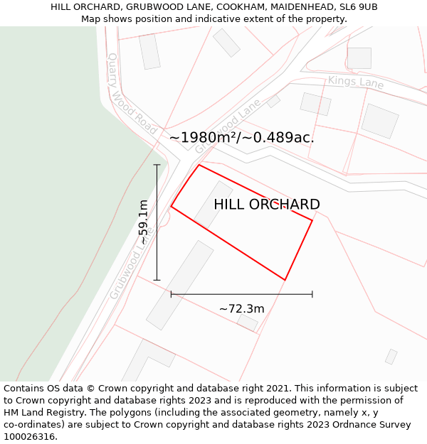 HILL ORCHARD, GRUBWOOD LANE, COOKHAM, MAIDENHEAD, SL6 9UB: Plot and title map