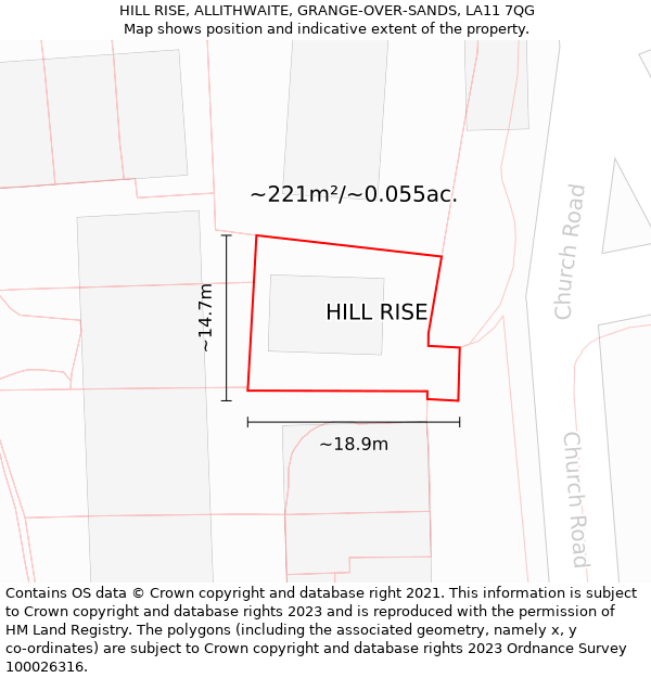 HILL RISE, ALLITHWAITE, GRANGE-OVER-SANDS, LA11 7QG: Plot and title map