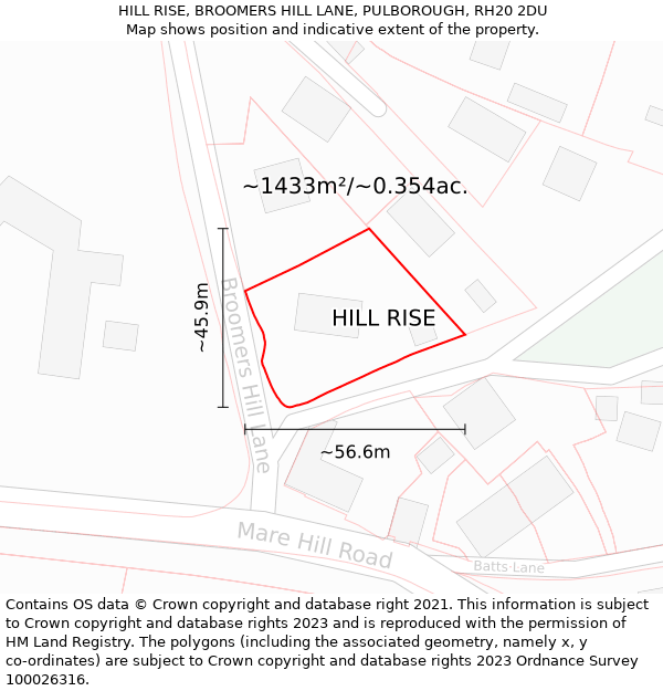 HILL RISE, BROOMERS HILL LANE, PULBOROUGH, RH20 2DU: Plot and title map