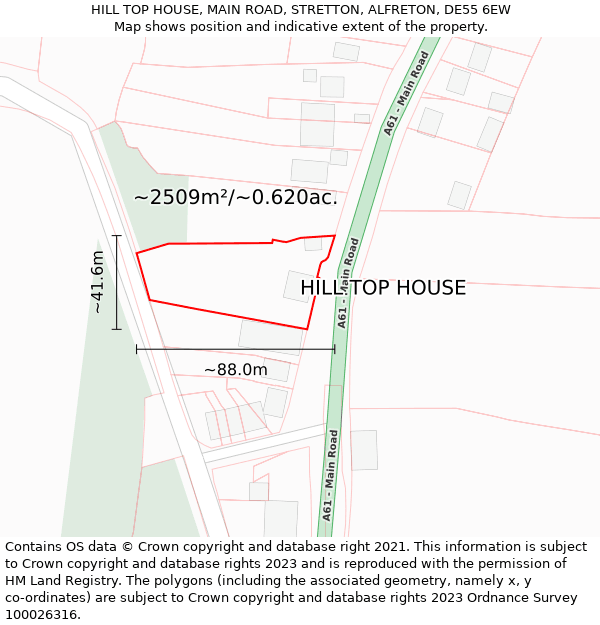 HILL TOP HOUSE, MAIN ROAD, STRETTON, ALFRETON, DE55 6EW: Plot and title map