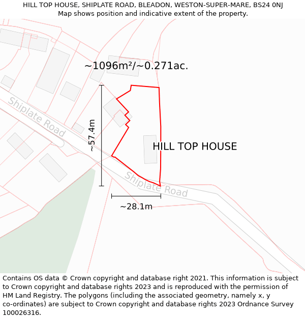 HILL TOP HOUSE, SHIPLATE ROAD, BLEADON, WESTON-SUPER-MARE, BS24 0NJ: Plot and title map