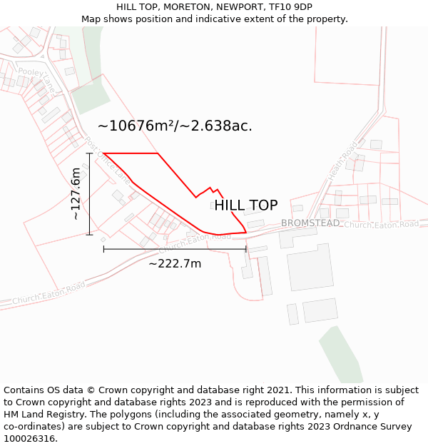 HILL TOP, MORETON, NEWPORT, TF10 9DP: Plot and title map