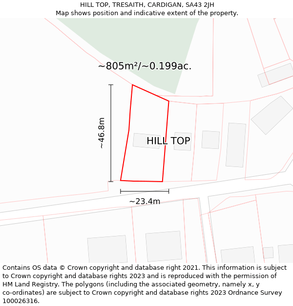 HILL TOP, TRESAITH, CARDIGAN, SA43 2JH: Plot and title map