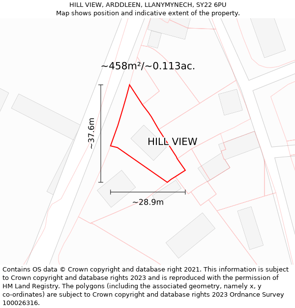 HILL VIEW, ARDDLEEN, LLANYMYNECH, SY22 6PU: Plot and title map