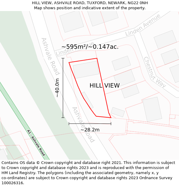 HILL VIEW, ASHVALE ROAD, TUXFORD, NEWARK, NG22 0NH: Plot and title map