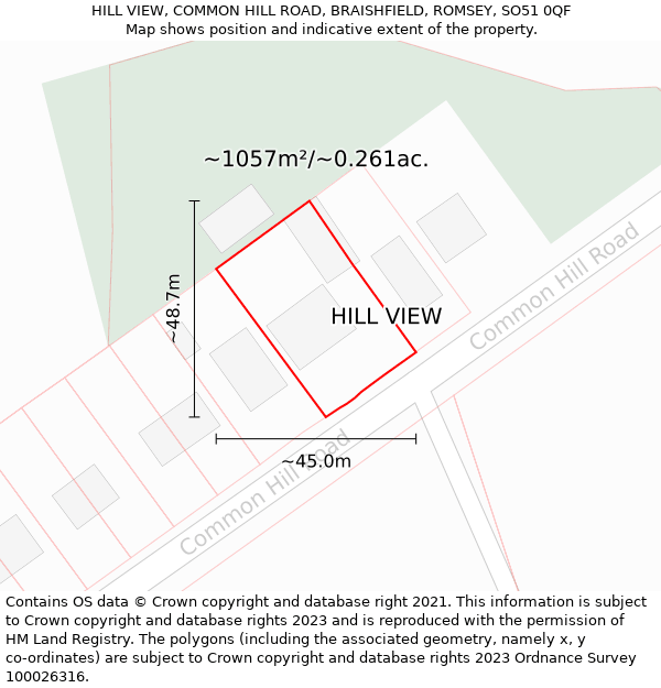 HILL VIEW, COMMON HILL ROAD, BRAISHFIELD, ROMSEY, SO51 0QF: Plot and title map