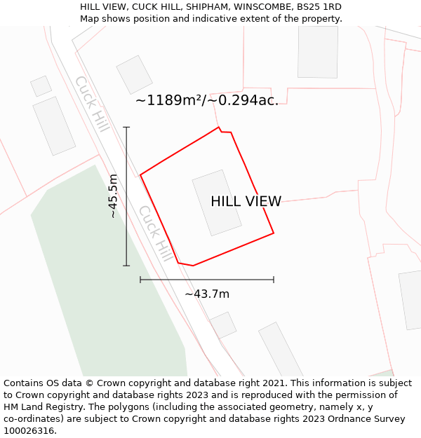 HILL VIEW, CUCK HILL, SHIPHAM, WINSCOMBE, BS25 1RD: Plot and title map