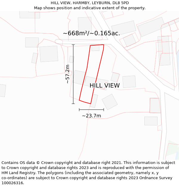 HILL VIEW, HARMBY, LEYBURN, DL8 5PD: Plot and title map