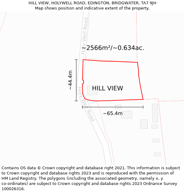 HILL VIEW, HOLYWELL ROAD, EDINGTON, BRIDGWATER, TA7 9JH: Plot and title map