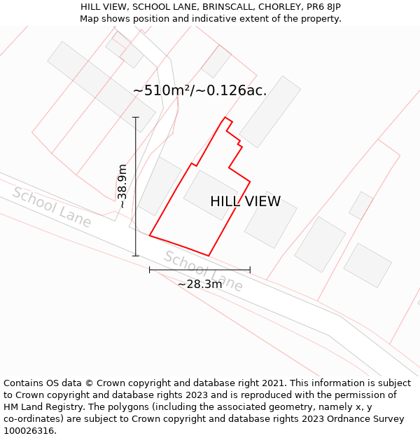 HILL VIEW, SCHOOL LANE, BRINSCALL, CHORLEY, PR6 8JP: Plot and title map