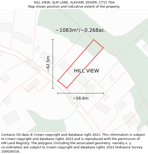 HILL VIEW, SLIP LANE, ALKHAM, DOVER, CT15 7DA: Plot and title map